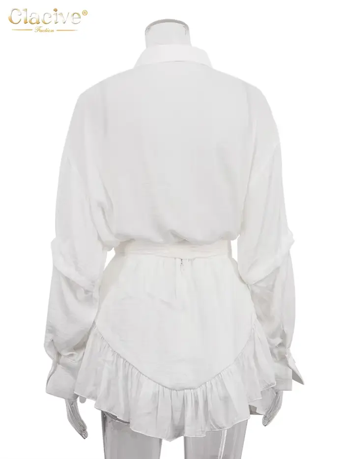 ClacMarkets-Ensemble 2 pièces décontracté pour femme, chemise à manches longues, mini jupe plissée t