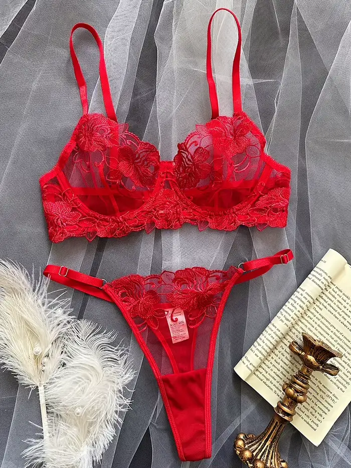 Sexy spodní prádlo set s květinovou výšivkou, podprsenka a kalhotky, horké erotické set, ženské spodní prádlo, exotické sady, fantazie intimní spodní prádlo