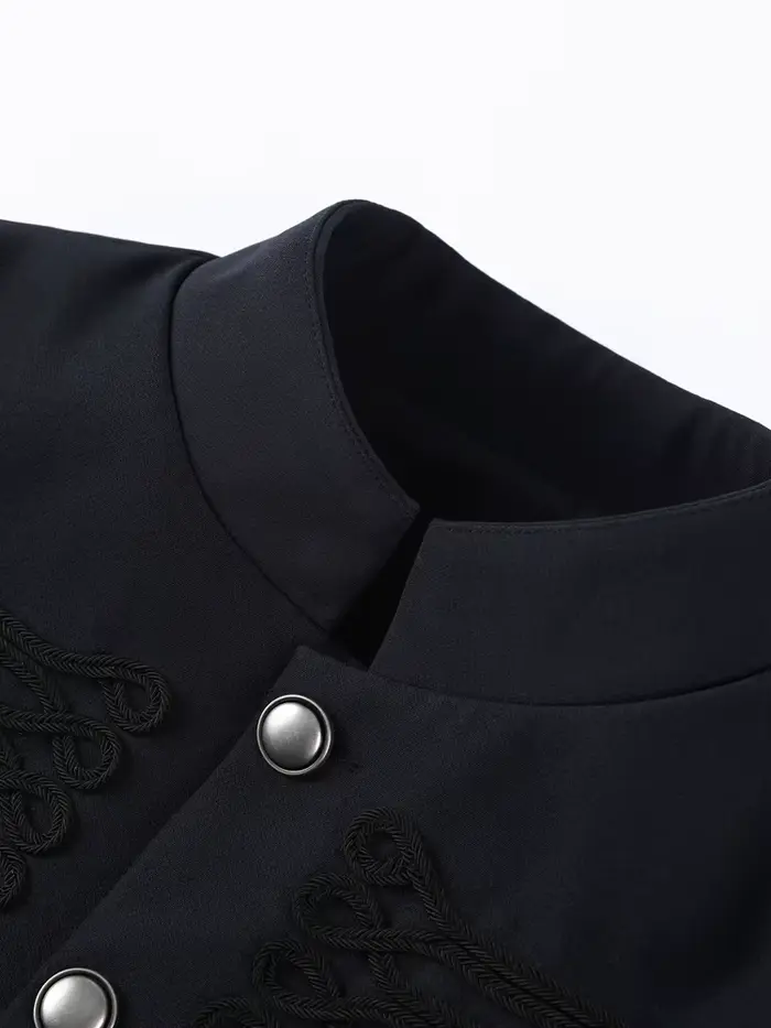 Veste Vintage Femme Col Montant Simple Boutonnage Manches Longues Style Napoléon Manteau Chic Haut d