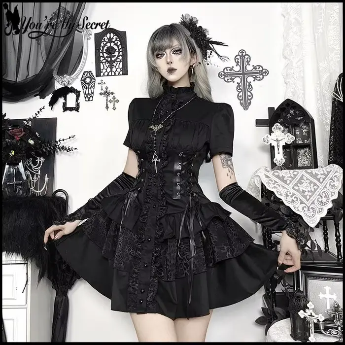 [You're My Secret] Robe Courte Noire d'Halloween pour Femme, Corset Gothique Noir, Robe Lolita Punk Vintage Vampire Duke, Été 2026