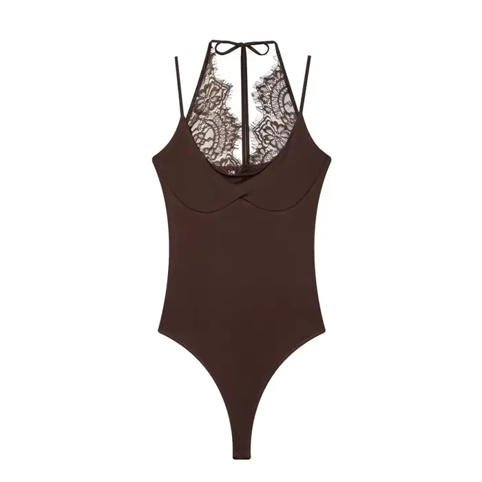 Nouveauté 2026 Combinaison Body Femme d'été en dentelle patchwork, coupe ajustée, sexy, dos nu, pour