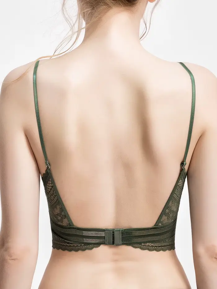 Soutien-gorge dos bas pour femmes, décolleté en V profond, coupe basse, dos nu, triangle floral, sans fil, sous-vêtements français