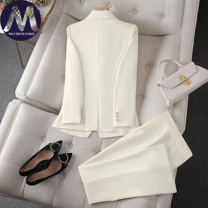 Ensemble deux pièces pour femmes, mode coréenne, blazer à manches longues et pantalon large, tenue d