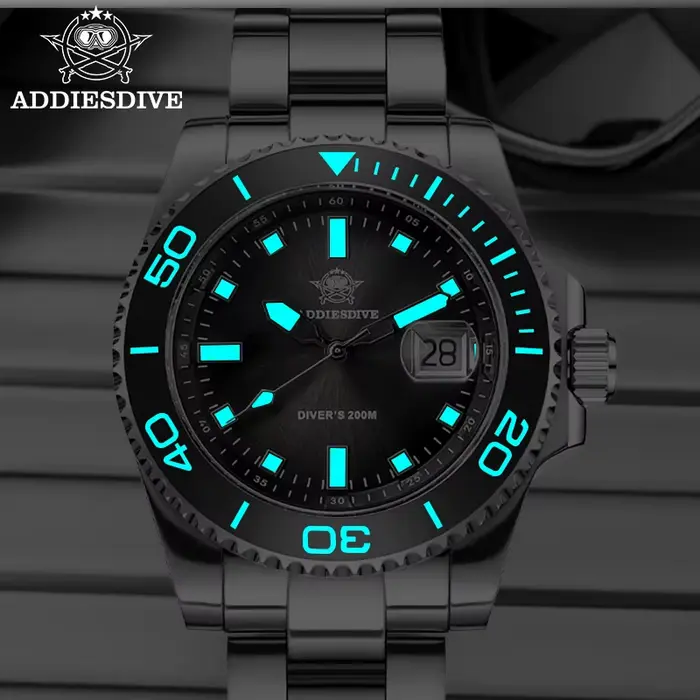 ADDIESDIVE montre pour hommes Quartz acier inoxydable montre de plongée 200M Super lumineux montre d