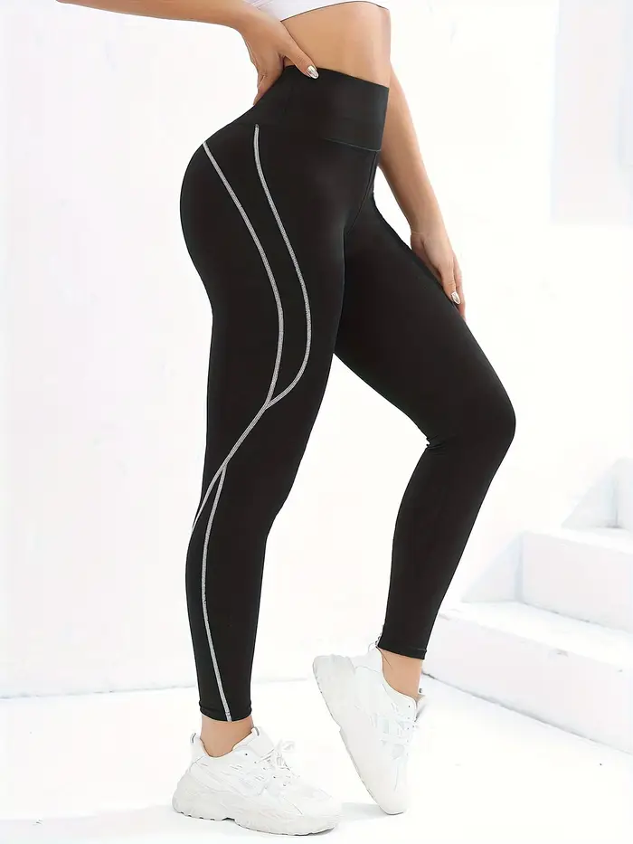 Leggings de yoga taille haute pour femmes, leggings de fitness à rayures blanches latérales