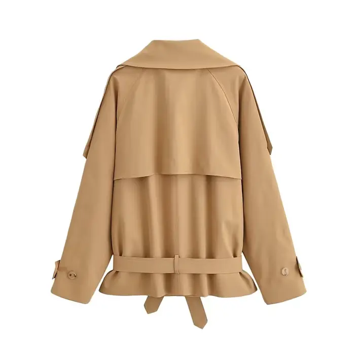 Manteau pour femme, style printemps 2026, kaki, manches longues, col montant, ceinture, trench court