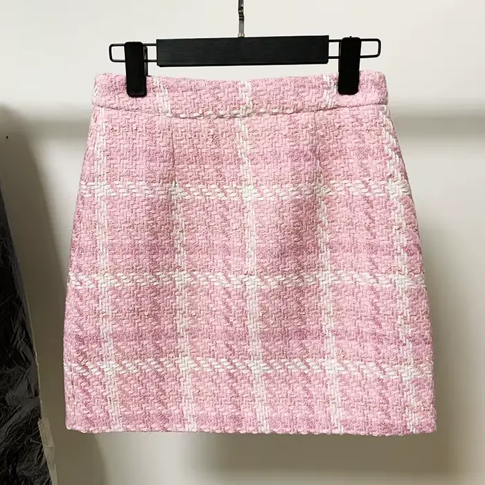 HIGH STREET Nouvelle Collection 2026 Jupe Rose de Créateur pour Femme, en Mélange de Laine Douce, à 