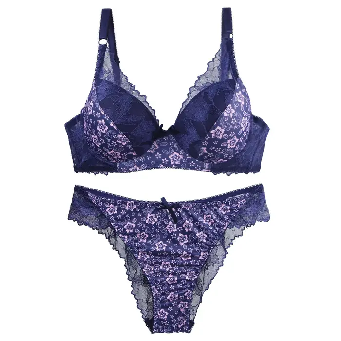 Ensemble de soutiens-gorge et culottes en polyester et élasthanne ornés de dentelles florales pour femmes sexy et confortables occasions spéciales