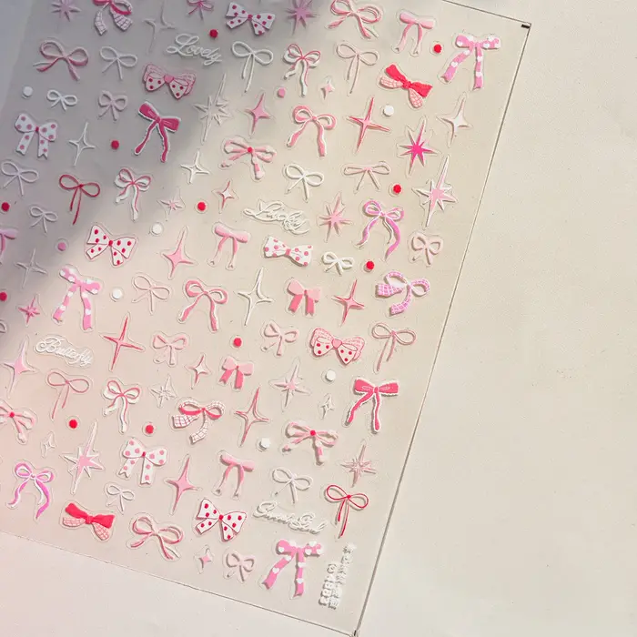 Autocollant pour ongles fins et résistants 3D, mignon ciel étoilé rose, autocollants pour Nail Art,