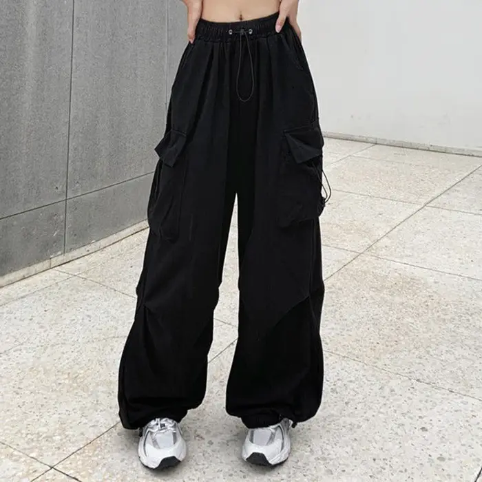 Pantalon Cargo Baggy décontracté pour femmes, couleur unie, taille basse, jogging, Tech, cordon de s