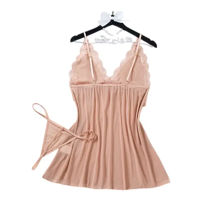 Sexy spodní prádlo šaty pro ženy, průhledné krajky a síťované noční košile, pevné, vybavené střih, V-neck, letní noční košile, noční košile