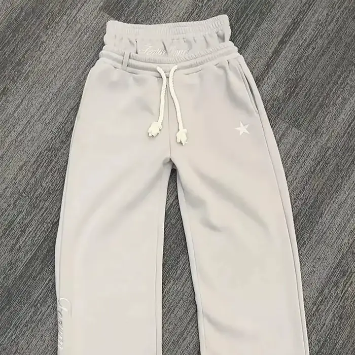 Harajuku – pantalon de survêtement ample à Double taille Y2K, couleur unie américaine, lettres brodé