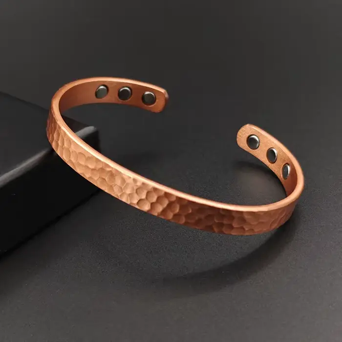 Bracelets Vintage en cuivre pur 99.9%, pour femmes et hommes, manchette de couleur Rose, breloques,