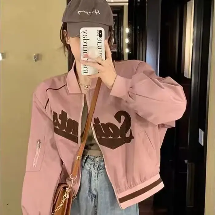 Gidyq-Veste de Baseball avec Lettres Brodées pour Femme, Manteau Court et Mince, à la Mode, avec Fer