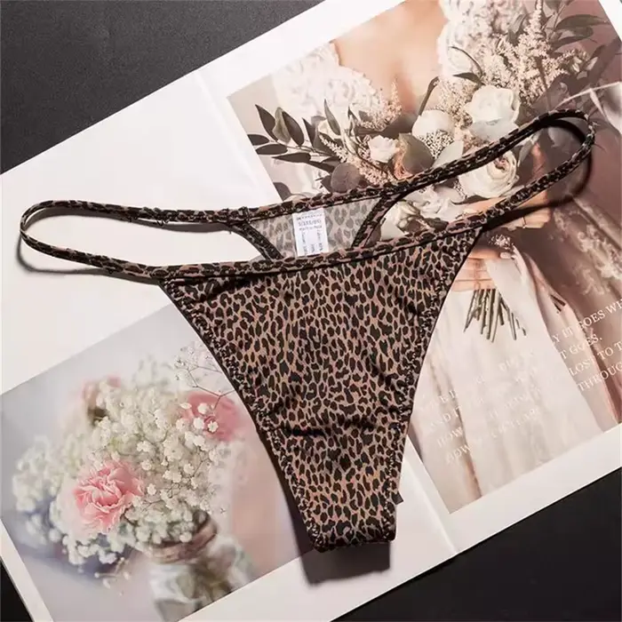 String imprimé léopard pour femmes, fente haute, sous-vêtements Sexy en soie glacée, sans couture, une pièce, Fitness, grande taille, nouvelle collection printemps/été