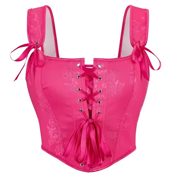 Corset Vintage pour femmes, Bustier gothique victorien, modelant le corps, Rose rouge, Jacquard, à l