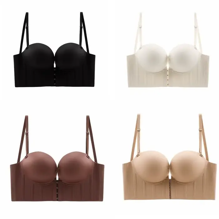 Soutien-gorge sans bretelles, dos en U, push-up, anti-affaissement, sans armatures, à effet push-up, décolleté en V profond, fermeture frontale, pour mariage