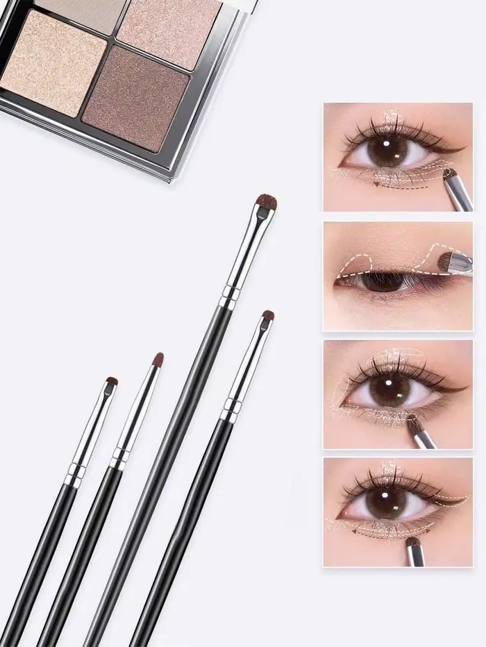 1 lot de 4 pinceaux de maquillage pour détails des yeux noirs, poils de poney, ombre à paupières de 