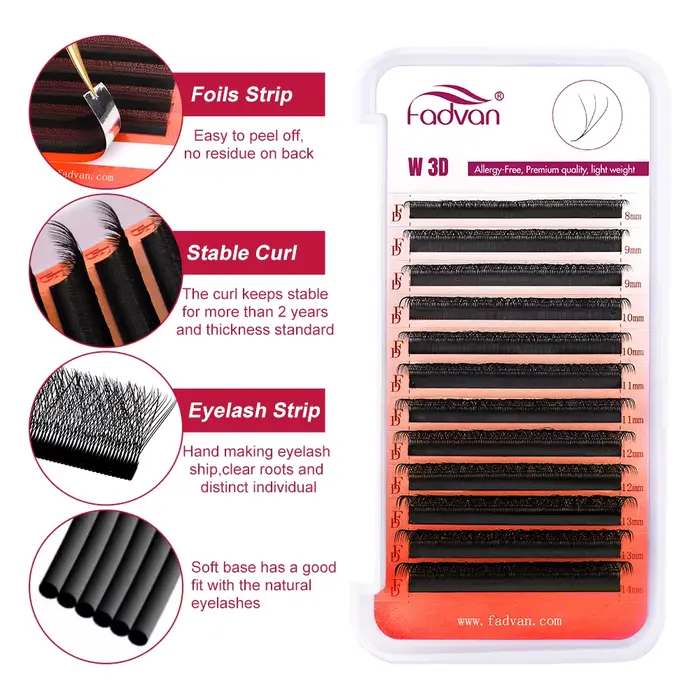 FADVAN 3D/4D/5D/6D/7D/8D Extension de cils en forme de W C D Curl cils de vison naturel préfabriqués