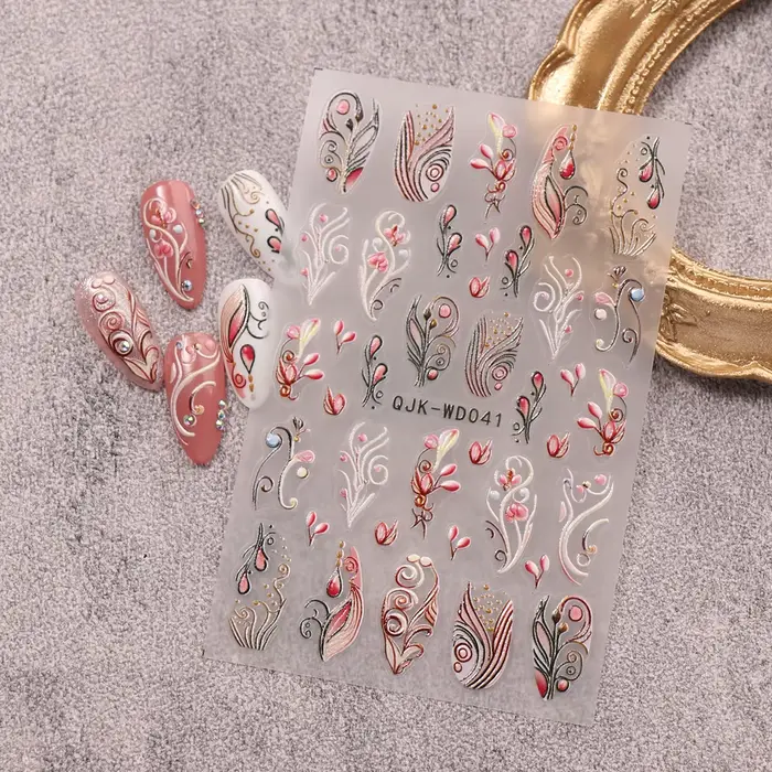 Autocollants pour nail art en relief à motif bohème, thème nostalgique rétro, décoration d'ongles fa