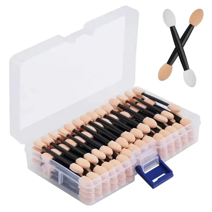 Cuttte 50/100 pièces applicateurs jetables d'éponge d'ombre à paupières double face avec récipient, 