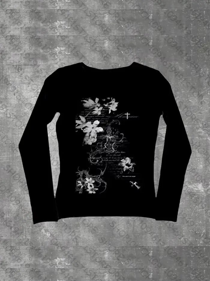 T-shirts à manches longues pour femmes, Slim et Sexy, graphiques de fleurs Harajuku, Style Y2k, Vint