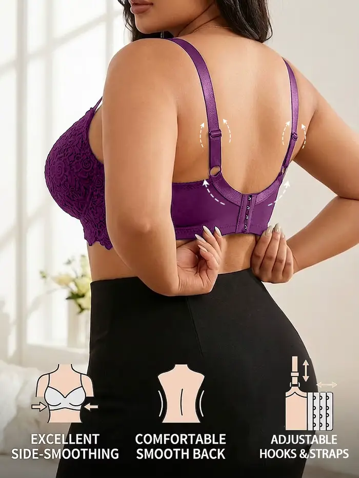 Soutien-gorge push-up élégant en polyester et élasthanne pour femmes aux formes généreuses trois-quarts fleuri avec armatures et bretelles réglables occasions spéciales