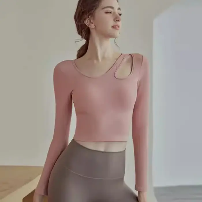 Chemises de sport à manches longues pour femmes, chemisier sexy de fitness, vêtements de yoga creux 