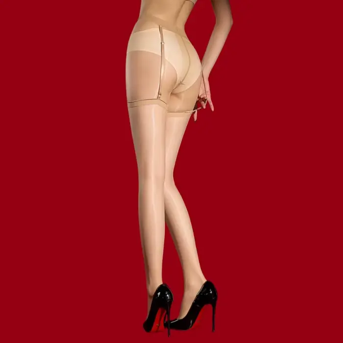 Collants fins 3D brillants effet huile à entrejambe ouvert avec harnais de jambe deux-en-un pour femme, style punk, avec porte-jarretelles en nylon élastique