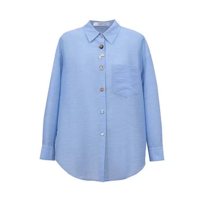 Chemisier Amii pour femme, nouvelle collection été 2026, col à revers, épaules tombantes, manches lo