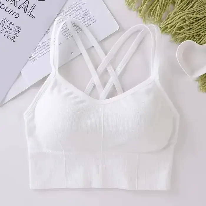 Sexy top pro ženy zpět kříž popruh tílko push up běh prodyšný sportovní podprsenka měkká fitness krása barva jednobarevný jóga podprsenka