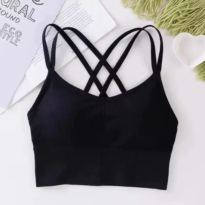 Sexy top pro ženy zpět kříž popruh tílko push up běh prodyšný sportovní podprsenka měkká fitness krása barva jednobarevný jóga podprsenka