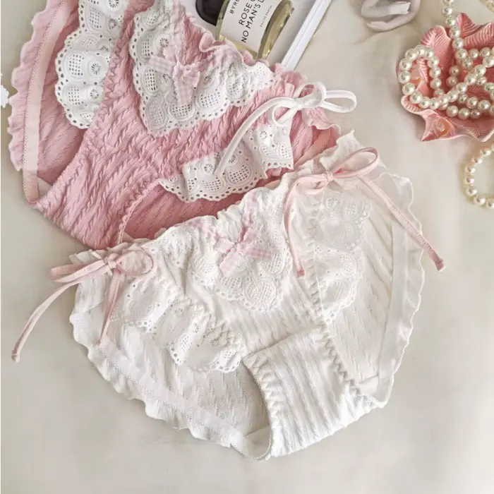 Dámské krajkové kalhotky volán, styl Lolita, bavlněné spodní prádlo, nastavitelné ramínko, roztomilé spodní prádlo volán, oblečení Lolita