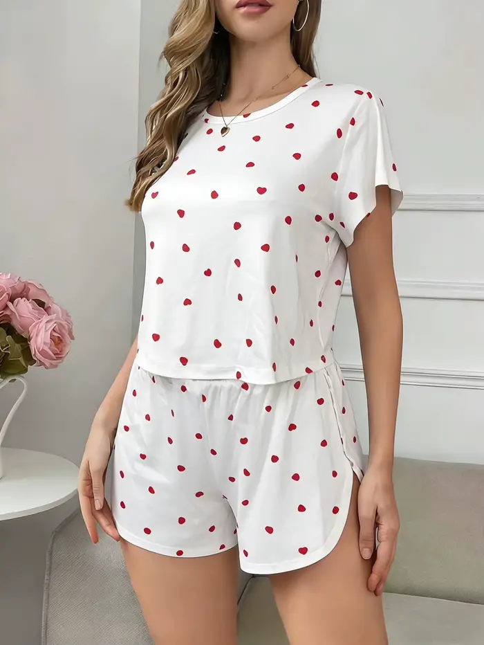 Stylové a pohodlné dámské pyžamo se srdcem vzory pro všechny čtyři roční období elegantní noční zvláštní příležitosti