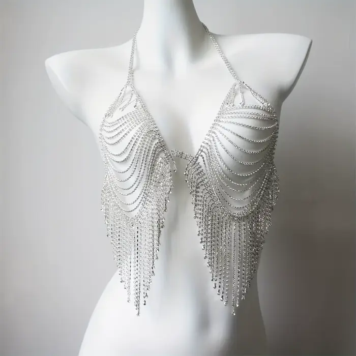 Crystal bikini podprsenka řetěz, sexy kamínek tanga, třásněné podprsenka, bederní a břišní řetězec, sexy spodní prádlo doplňky pro ženy