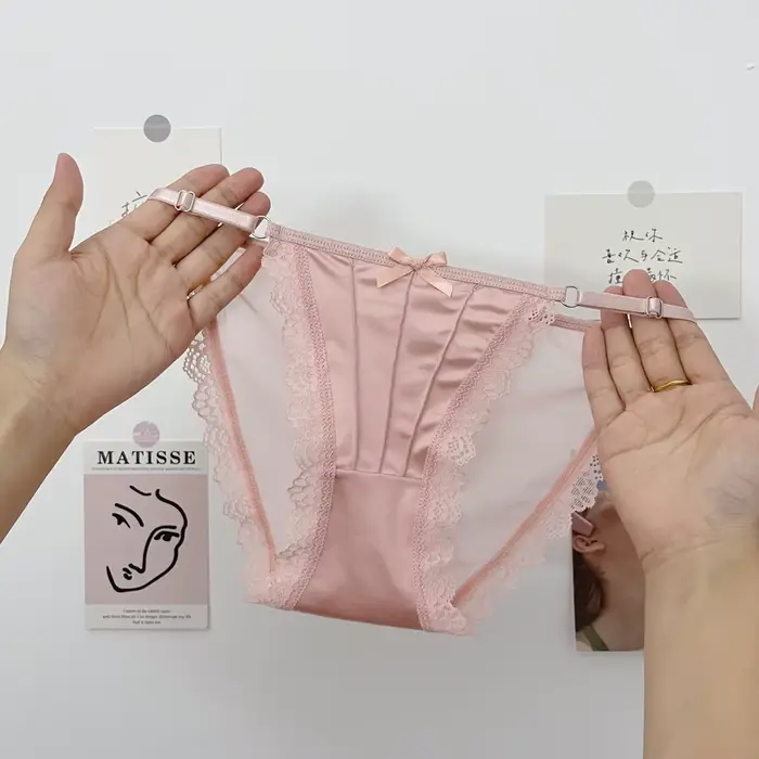 Dámské kalhotky, barva jednobarevný, prodyšné, jemné spodní prádlo, sexy francouzská krajka s mašle, nastavitelné opasek, jemné pletené kalhotky