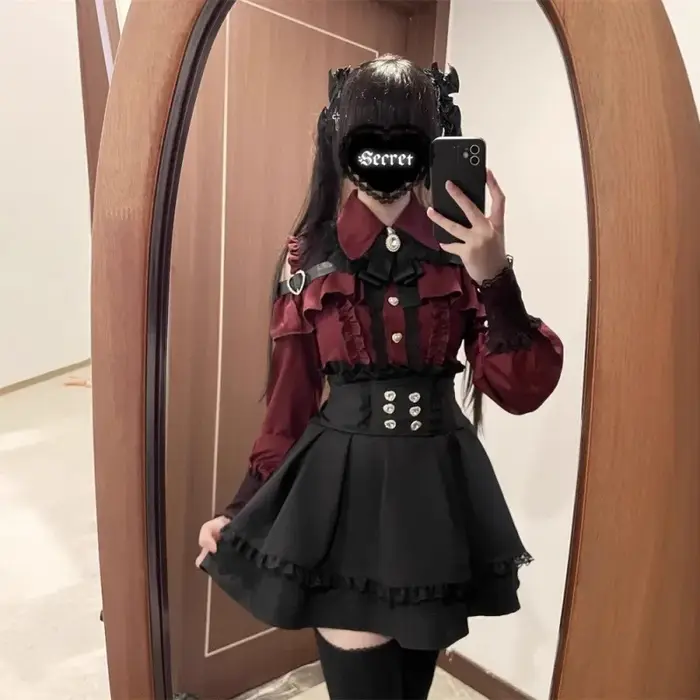 Dámský Lolita set, síťovaný top a sukně s páskem