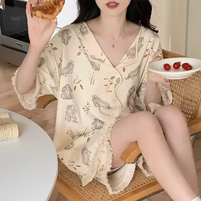 Ensemble de pyjama coréen pour femmes, vêtements de détente d'été, vêtements de nuit pour filles, do