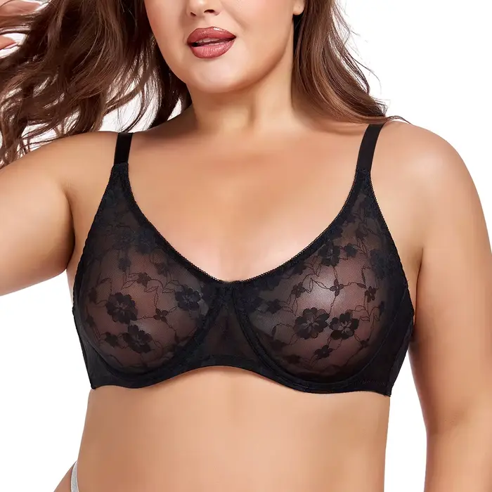 Soutien-gorge Meliyuu en élasthanne et polyamide avec dentelle fleur pour femmes grandes tailles confort ajustable sans doublure occasions spéciales