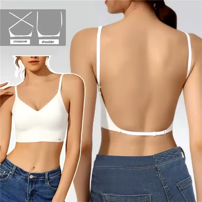 Dámská bezešvá podprsenka ve tvaru písmene U, sexy spodní prádlo, vzadu krásný prak, tenká část, bezešvé, malý hrudník rozcuchaný, podprsenka bez ramínek, nová