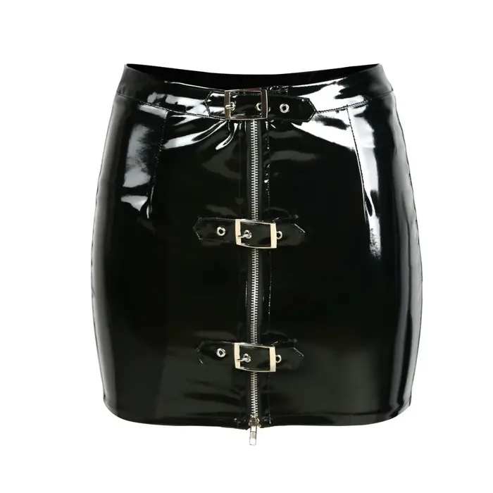 Mini jupe crayon en PVC à boutons pour femmes, fermeture éclair en latex de vinyle, jupe serrée bril