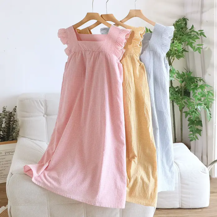 Chemises de nuit en coton robe de nuit pour femme vêtements de nuit nuisette sans manches pyjama robe d'été vêtements de nuit pour femmes chemise de nuit