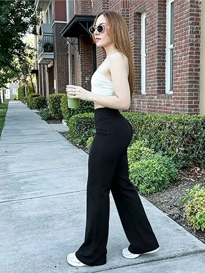 Pantalon de sport souple à jambe droite pour femme, taille mi-haute, pour yoga, fitness, entraînemen