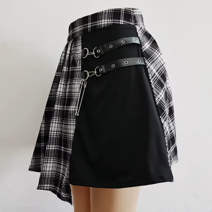 Gothique doux femmes jupe plissée mode Plaid Mini taille haute Chic jupe Kawaii été décontracté dame