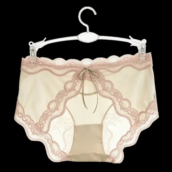 Culottes en satin à taille mi-haute style français avec dentelle, culottes transparentes à nœud en maille douce, patchwork invisible pour filles