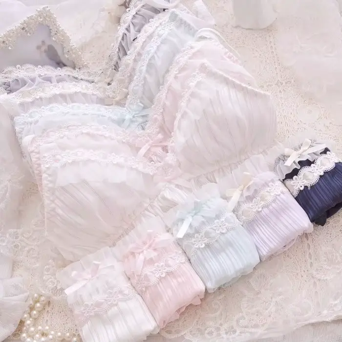 Kawaii sous-vêtements soutien-gorge confortable ensemble de Bikini Lolita fille mignon arc soutien-gorge et culotte ensemble de Lingerie soutiens-gorge slips femmes soutien-gorge et culotte ensemble