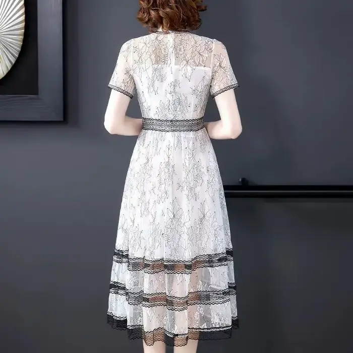 Nouvelle Robe d'été 2026 de Luxe Française Style Vintage Célébrité, en Dentelle et Broderie Chinoise