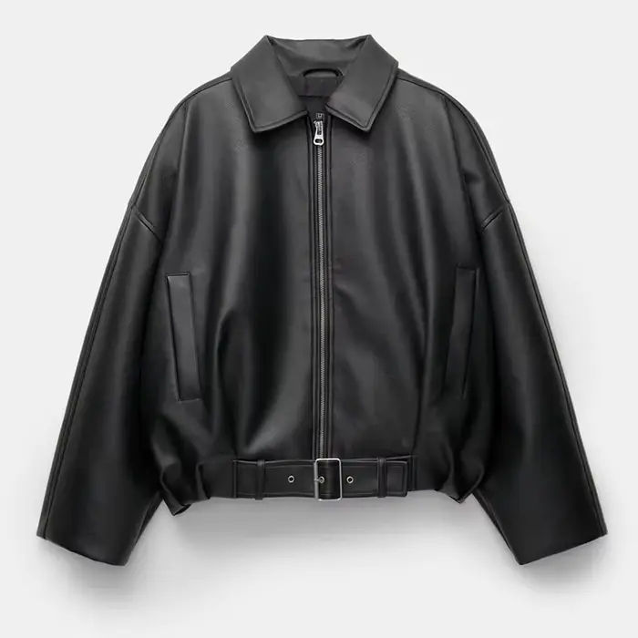 Veste en cuir tendance pour femme, blouson bomber vintage en similicuir, fermeture éclair unie, col 