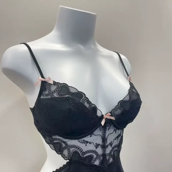 Černá noční košile Deep V, dámské noční prádlo, sexy pokušení spodní prádlo, barva jednobarevný, vysoká kvalita, francouzská Miss Cosplay noční košile