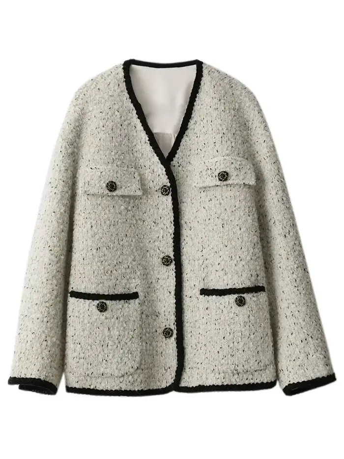 CHIC VEN-Manteau en laine vintage pour femme, veste en duvet, col en V, rapIndustry, automne, hiver,